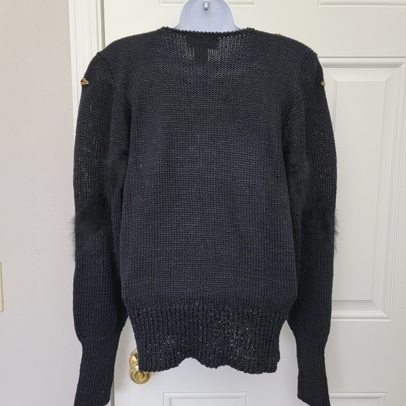 Side Effects Vintage Heavily Sequined Angora Fur Accented Black Sweater Size L - Picture 10 of 14